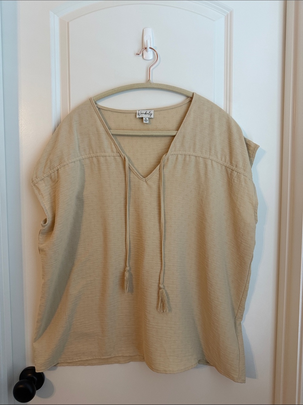 Wonderly Beige V-Neck Tie-Front Tunic Top